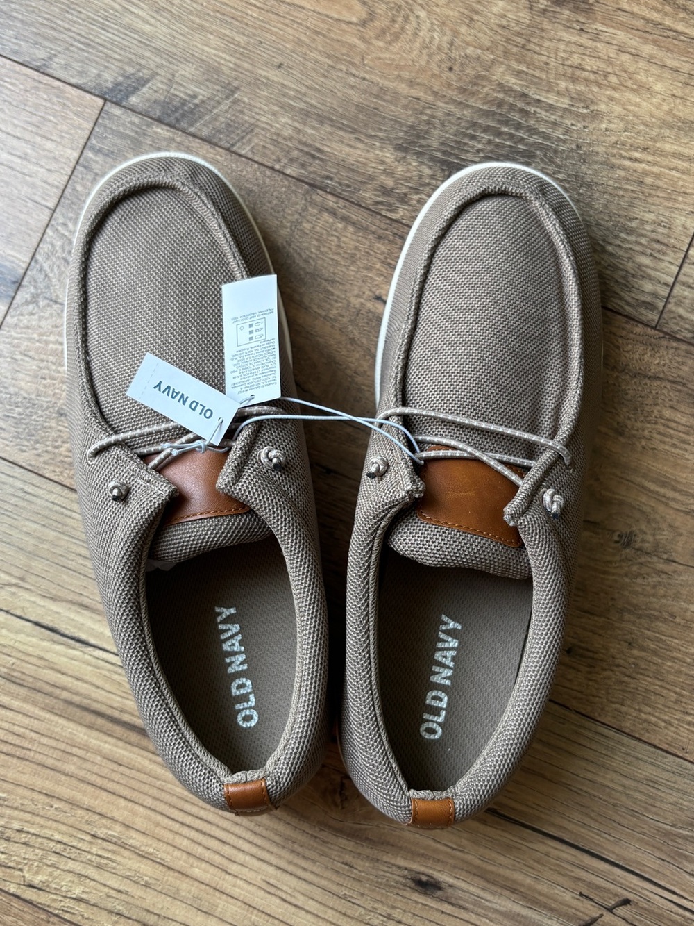Old Navy Men's Taupe Canvas Boat Shoes with Brown Accents